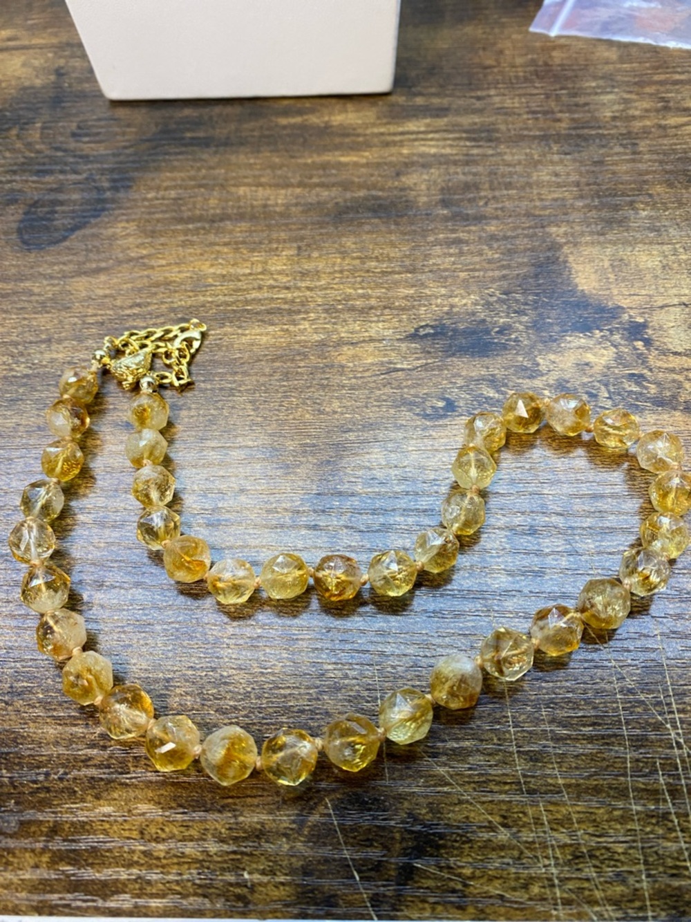 Natural Citrine faceted 10mm hand knotted 20 inch Aprilsplace necklace - Picture 6 of 8